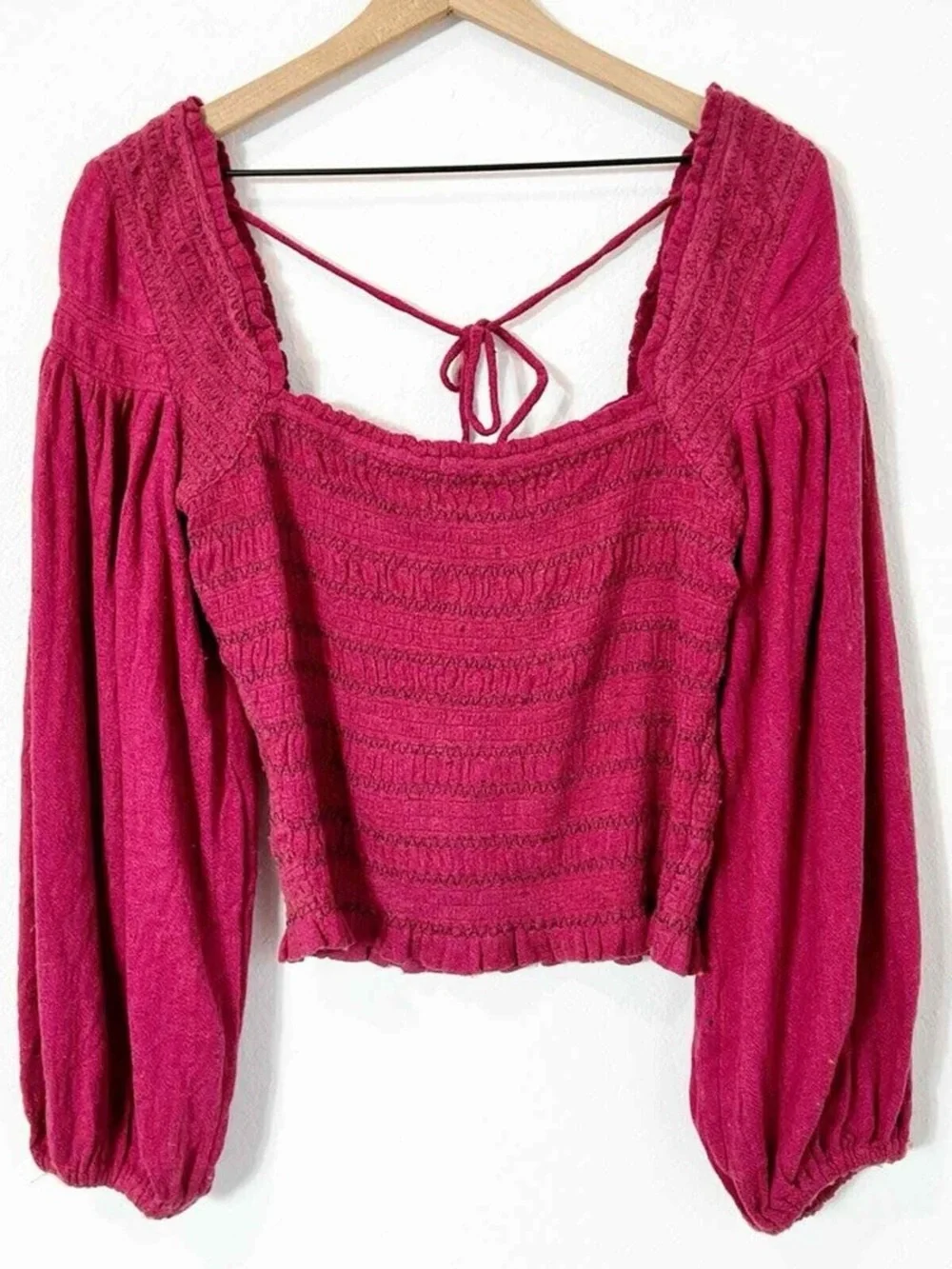 NWT Free People Rose Embroidered Maggie Peasant Sleeve Bohemian Top